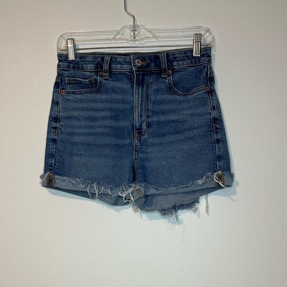 American Eagle Stretch Denim Mom Short Rolled Up High Rise Relaxed Sz 4 - Picture 3 of 6